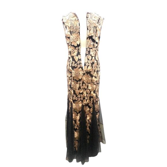 Alex Evenings Floral Soutache Gown Maci Dress Fit & Flare Tan Black Women's 12 - Picture 4 of 9